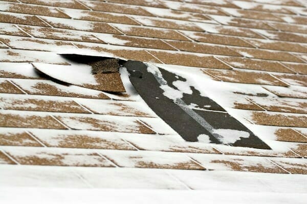 Storm damage to roof in Radisson NY